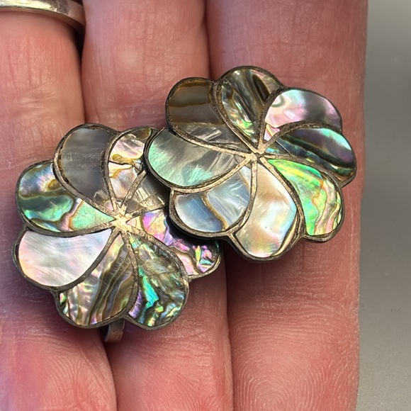 Vintage Mexico Abalone sterling silver 925 clip earrings! - Picture 1 of 9
